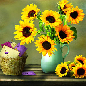 Diamond Embroidery Sunflower Vase 5D Diy Diamond Painting Round Resin Cross Stitch Needlework Craft 30x30cm